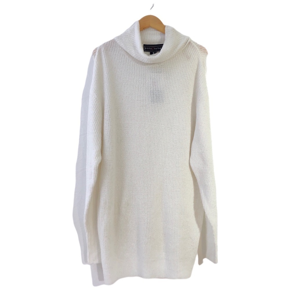 Polly & Esther White Ribbed Crochet Knit Long Sleeve Sweater